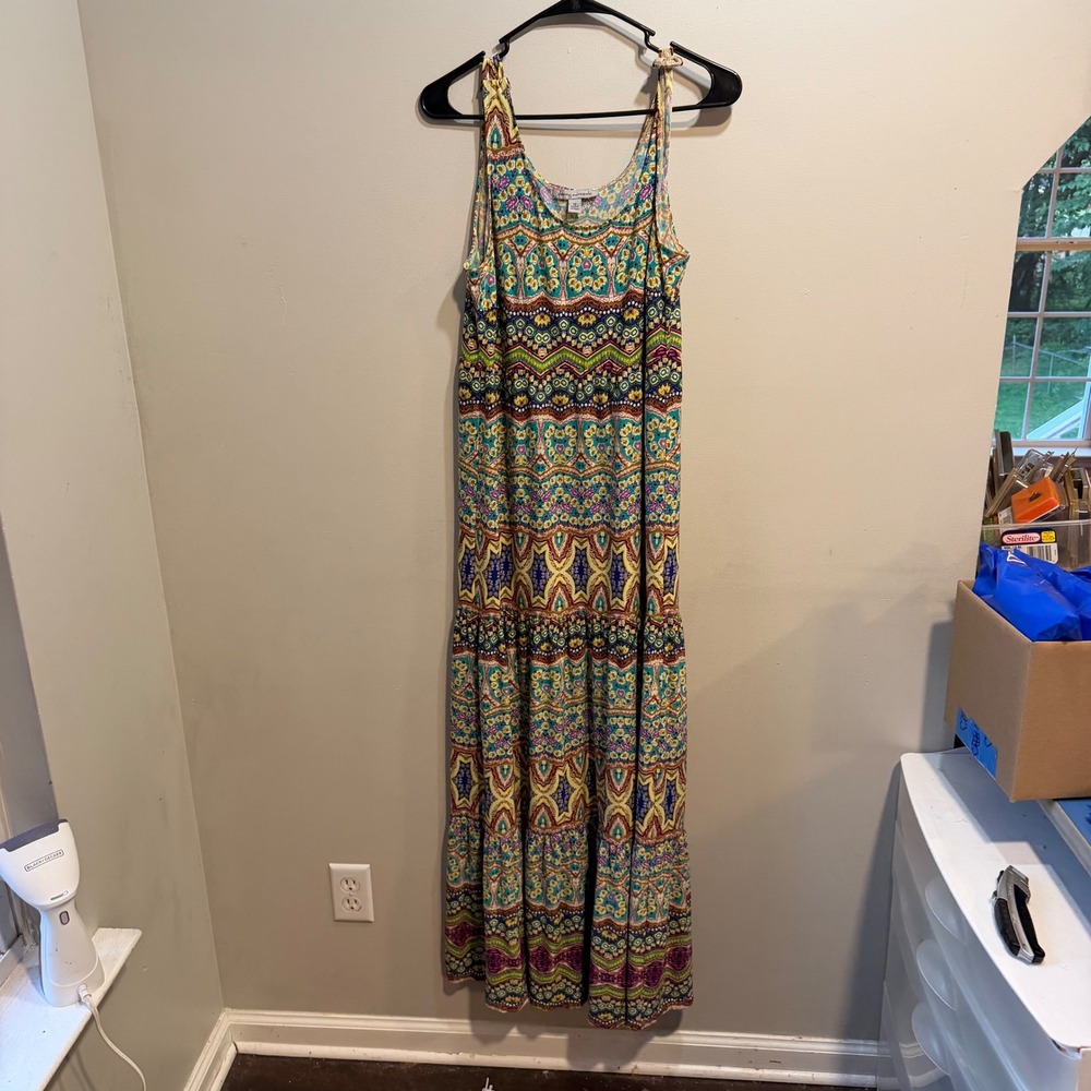 Danny and Nicole Womens Multi Color Geometric Floral Tiered Maxi Dress Size 12